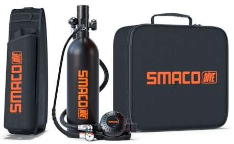 SMACO Mini Tauchflasche 1L Kleine Sauerstoffflasche Tauchen Mini Taucherflasche bis zu 20 Minuten Tauchen Sauerstofftank Taucher Set Tauchausrüstung Tragbare S400 PRO