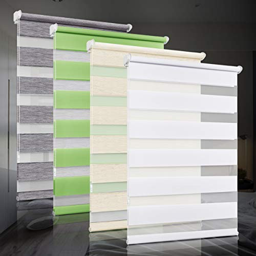 bobodeco Doppelrollo klemmfix ohne Bohren Duo Rollos für Fenster mit Klemmträger, Fensterrollo lichtdurchlässig & verdunkelnd Wandmontage Sichtschutz- Weiß B65 x H120cm (Stoffbreite 61cm)