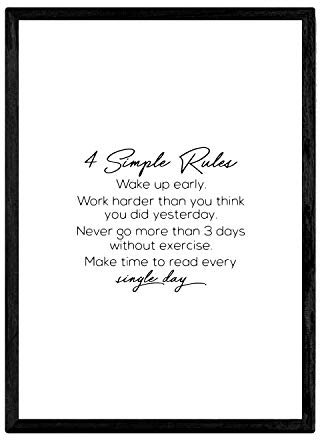 Nacnic Poster con Frase inspiracional. Lámina de decoración '4 Reglas' con Frases motivadoras y llenas de energia. Tamaño A3 con Marco