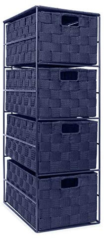 EHC Woven 4 Drawer Storage Unit Cabinet For Bathroom, Bedroom - Navy Blue