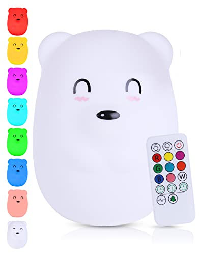 Kadoing® Bär Nachtlicht (Groß) - wiederaufladbare Nachtlampe mit Tippfunktion und Fernbedienung - Nachttischlampe für Kinder - Babylampe und Kinderlampe - Babyzimmer - Kinderzimmer - Kinderspielzeug