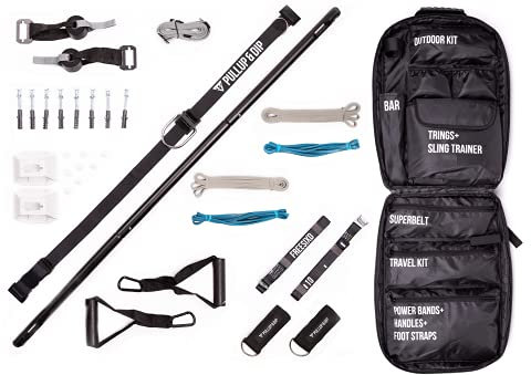 FREESIXD Schlingentrainer und Widerstandstrainer Set, Suspension Trainer für zu Hause an Wand und Türe, Sling Trainer, Widerstandsbändern, Fitnessstange & Tasche (TÜR + WAND + STANGE Paket)