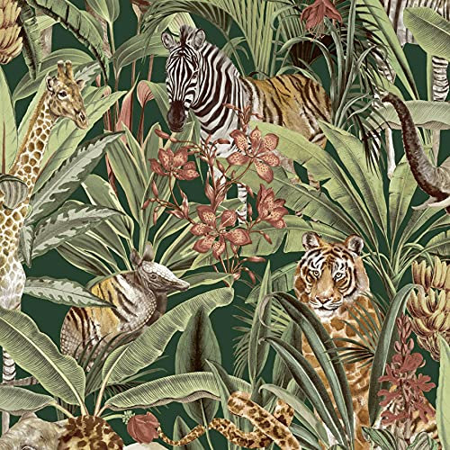 Safari Fusion Jungle Tropical Animal Green Wallpaper