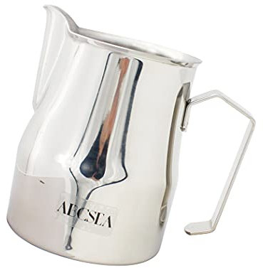 Abcsea Jarra de Leche y Espuma de Acero Inoxidable, Estilo Europeo, Plata 350ml/12oz
