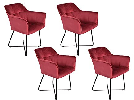SAM 4er Set Esszimmerstuhl Kirin, Samtbezug Weinrot, Schwarze Metallfüße, Armlehnstuhl im skandinavischen Stil, Polsterstuhl mit Absteppungen