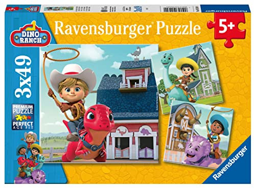 Ravensburger Kinderpuzzle 05589 - Jon, Min und Miguel - 3x49 Teile Dino Ranch Puzzle für Kinder ab 5 Jahren