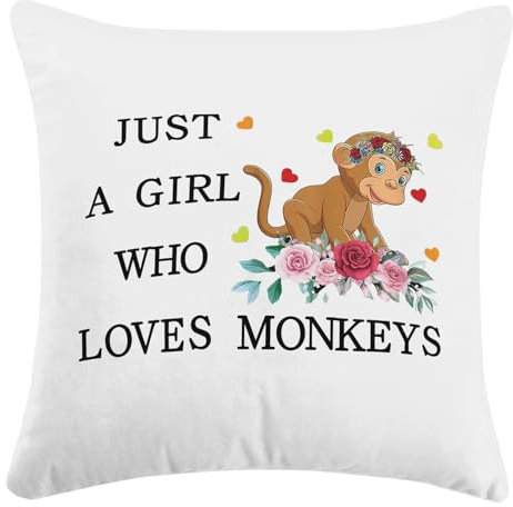 Just a Girl Who Loves Monkeys Kissenbezug, Mädchen Affen Geschenke für Mädchen, Kissenbezug für Sofa, Bett, Heimdekoration, 45,7 x 45,7 cm, Geschenk für Affenliebhaber