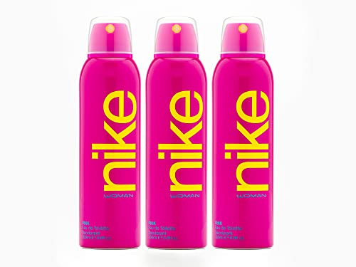 NIKE - Pink Pack de 3 x 200 ml, Desodorante Mujer Spray, Desodorante Antimanchas para Todo Tipo de Piel, 0% Sales de Aluminio, de Larga Duración, Fragancia Floral Afrutada