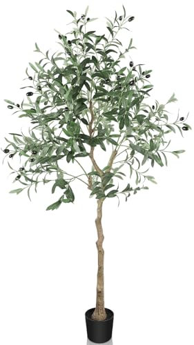 YOLEO 5FT Artificial Olive Tree Tall Faux Silk Olive Plant Lifelike Fake Tree for Home Office Indoor Decor (Style 1)