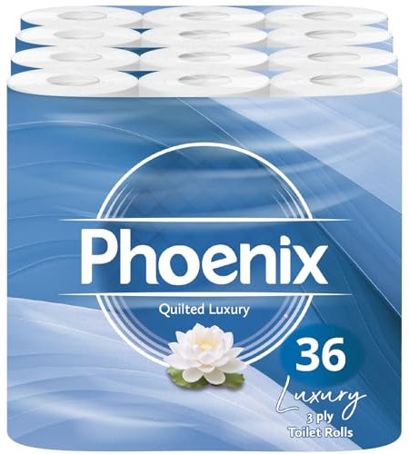 Phoenix Brand Soft Luxury Toilet Rolls, Bulk Buy, Quilted White 3 Ply Toilet Paper (36)