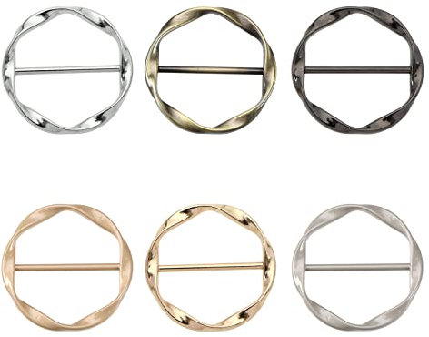 Create idea 6 Stück T-Shirt Clips Elegante Seide Schal Ring Clips Halstuch Schnalle Kleidung Krawattenklammern Metall Wickelhalter für Seide Halstuch Kleidung Zubehör 6 Farben, mehrfarbig