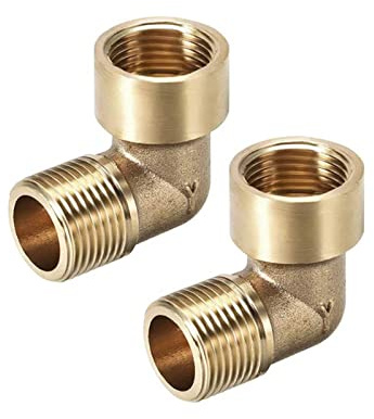 TOP-VIGOR 2pcs Brass Pipe Fitting 90 Degree Elbow 1/4 BSP Male X 1/4 BSP Female, Heavy Duty Garden Hose Adapter