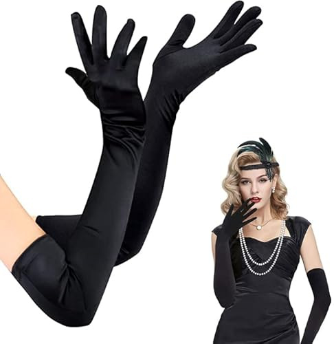 Roontin Long Elbow Satin Gloves - 1920s Style Dance & Evening Opera Gloves for Wedding, Prom, Fancy Dress