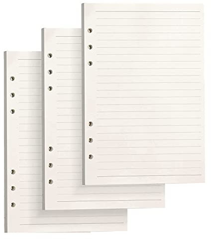 PALUDO 3 Packungen A5 Nachfüllpapier Linie, 135 Blätter A5 Papier Nachfüllbare Refill Paper, 6 Löcher Nachfülleinlagen Loose Notizpapier für Filofax A5 Notizbuch Ringbücher Skizze Einsätze