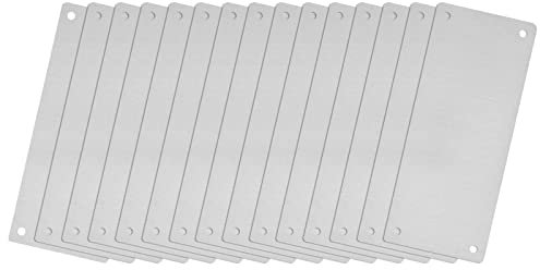 QUARKZMAN Tarjetas en Blanco de Acero Inoxidable, 80x30mm Etiquetas Vacío Grabado Rectangular con 4 Orificios, para Placa de Identificación de Máquina Etiqueta DIY, 15Uds (Tono Plateado)