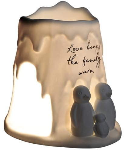 Cello Tealight Wax Melt & Oil Burner, Penguin Family, Stunning Porcelain Gifts. Use as Porcelain Wax Melt Burners or Essential Oil Burner and Fragrance Your Room. Penguin Ornament and Penguin Gifts.