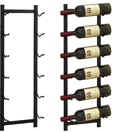 KOMFOTTEU Botellero Vino de Pared para 6/9/12 Botellas, Portabotella Metálica Vertical, Estante Colgante Decorativo para Vino, Organizador de Botellas para Cocina, Comedor, Bar (6 Botellas)