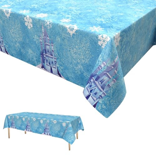Dagelar Frozen Tablecloth, Blue Snowflake Plastic Rectangle Table Cover for Girls Birthday, Baby Shower, Winter Themed Party Decorations, 137 * 274cm