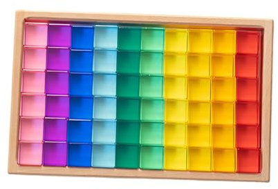 Dickly Bausteine Regenbogen Bausteine Set, Transparentes Aussehen, Glatt, Farbe Lernen, Regenbogen Edelstein Würfel, Stapelspielzeug für Jungen, 60 Stück