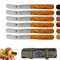 Solingen, set di 6 coltelli con lama ondulata con custodia in pelle di alta qualità, manico in legno d'oliva, coltello gobba di alta qualità, coltello da colazione, coltello da pane, lama antiruggine,