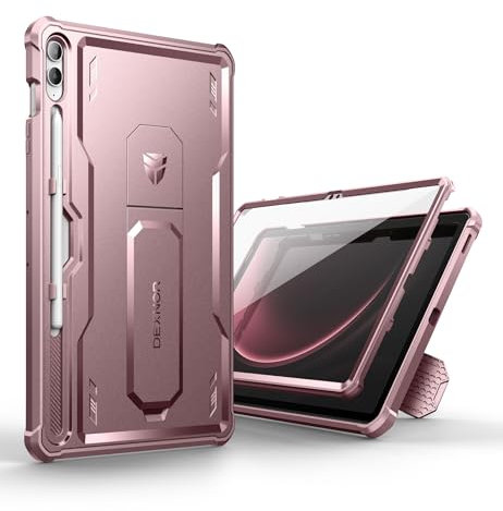 Dexnor for Samsung Galaxy Tab S9 FE+ Case, [Built in Screen Protector and Kickstand] Heavy Duty Military Grade Protection Shockproof Protective Cover - Pink