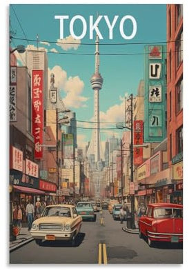 PuPLuM Vintage-Reiseposter Tokio, Japan, Landschaft, 40 x 60 cm, Leinwand, Wandkunst, Poster für Wohnzimmer, Dekoration, Gemälde für Heimdekoration