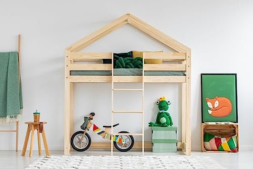 RC ROOM COLOREE for kids Hochbett aus Holz – 1 Sitzer/Hüttenbett für Kinder Leo Solo 80 x 160 cm mit Lattenrost
