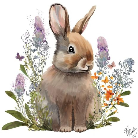 20 Servietten Tiermotive Hase an einzelnen Blumen als Tischdeko. Papierservietten mit Motiv. Auch für Decoupage und Serviettentechnik 33x33cm