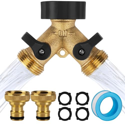 Grifo Doble Jardin, Grifo Lavadora Doble, Distribuidor en Y de Latón para Uso en el Hogar y el Jardín, Distribuidor de 2 Vías para Conexión de Agua 3/4, Adaptador de Divisor de Grifo