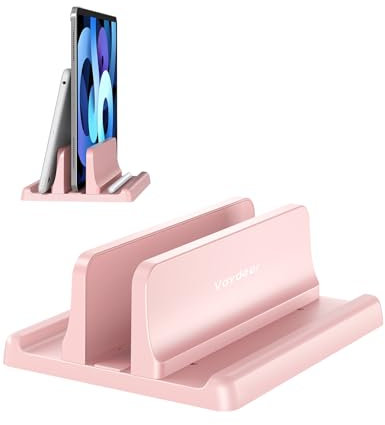 VAYDEER Vertikaler Laptop Ständer Platzsparender 3in1 Vertical Stander Laptopständer zum Vertikalen Positionieren Kompatibel für MacBook Air, MacBook Pro, iPad, Tablets Notebook bis 17,3 Rosa