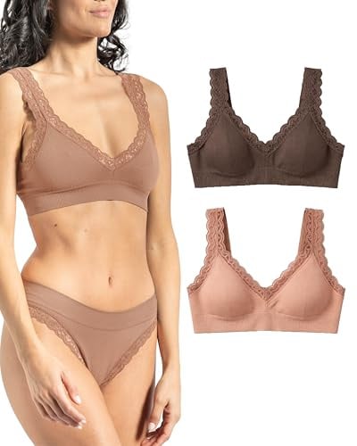Risalti Reggiseno Senza Ferretto in Pizzo Rib 2 Pz - Intimo Donna Elasticizzato in Microfibra, Top Seamless Senza Cuciture - Made in Italy
