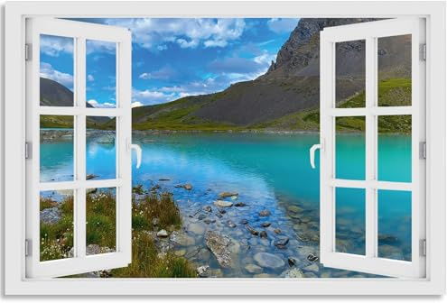 timalo Wandbild Outdoor wetterfeste Bilder für draußen | Gartenbilder Innen & Außen | Landschaftsbilder Acryl Glas Fensterblick Effekt | 120x80cm See Berge