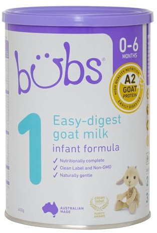 Bubs Ziegenmilch Säuglingsnahrung Stufe 1, Baby 0-6 Monate, Stolz australisch hergestellt mit Ziegenmilch, 400 g