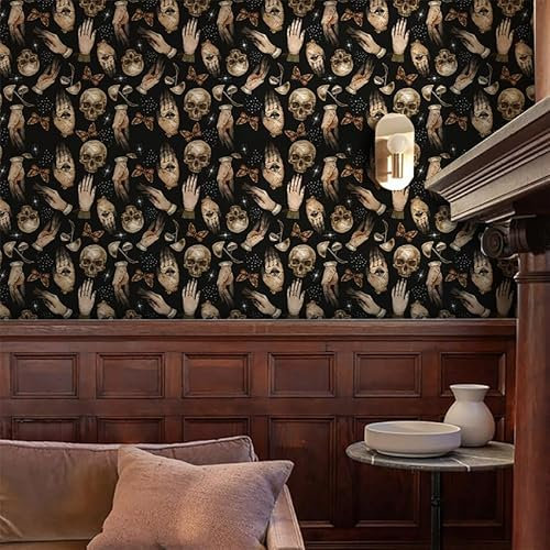 Black Skull Head Peel and Stick Wallpaper: Self Adhesive for Living Room, Waterproof Vinyl Wall Paper, Art Deco Thicken Sticky Back Plastic Removable 38X100CM
