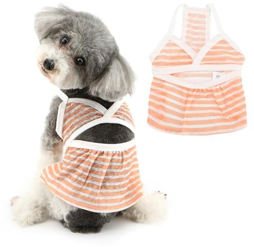 Ranphy Pet Striped Bikini Dress Swimsuit Puppy Summer Bathing Suit for Small Dogs Girl Beach Outfit Yorkie Chihuahua Clothes Cat Costume,Orange,M