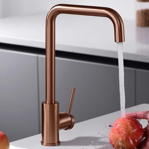 IMEX - Grifo de Cocina Alto | Grifo Monomando Fregadero | Griferia de Cocina | Grifo en Latón con Tecnología PVD | Serie Loira | Color Oro Rosa Cepillado