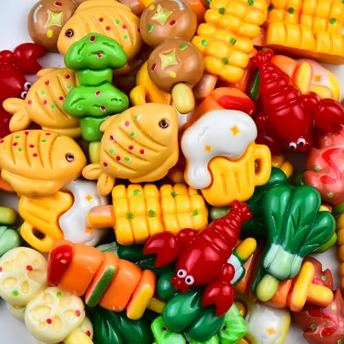 Niedliche Mini-Grill-Verzierungen, flache Rückseite, Harz-Charms, Grill-Thema, Schleim-Charms für Bastelarbeiten, Feengarten, Puppenhaus, Mikro-Landschaftsbau, Handy, Scrapbooking, 50 Stück