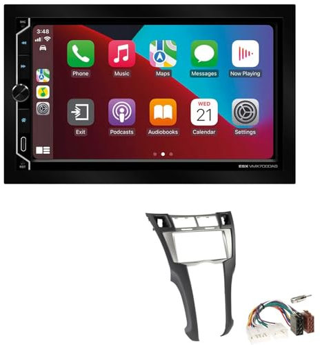 ESX VMX700DAB 2-DIN Autoradio kompatibel mit Wireless Apple CarPlay Android Auto Bluetooth DAB+ passend für Toyota Yaris 2006-2011 Silber