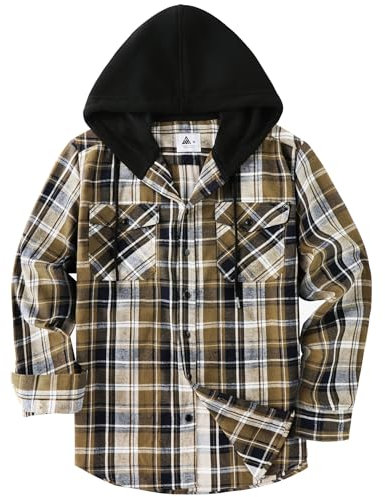 SwissWell Chemise Homme à Carreaux Flanelle Chemise Bûcheron Homme Surchemise Manches Longues Capuche Bouton Chemise Décontractée Marron Clair XL