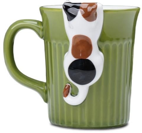 ZONSUSE Tazza Divertente Gatto,Tazza Personalizzata con Gatto Sbircia,Tazza da Caffè Gatti,Tazza Gatto Subdolo,Tazza Gatti 3D,Regalo Gatto per Donna Bambina Fidanzata Coppia 350ml (Gatto Calico)