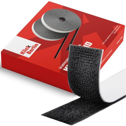 Klick Berlin extra schmales Klettband selbstklebend 1 cm x 8 m | Klett Klebeband klebt auf vielen Flächen | Klettverschluss | 10 mm breit, 8 Meter lang | Schwarz