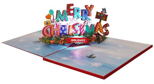 JARAGAR Weihnachtskarte mit Licht und Musik, 3D Lustige Pop Up Frohe Weihnachten Grußkarte Wünsche Karte Glückwunsch Pop Up Karte für Weihnachten Neujahr Urlaub