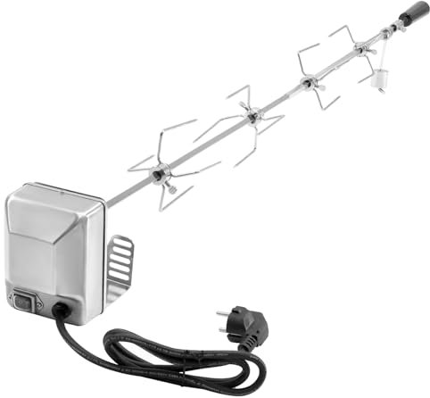 QWORK® Ensemble de Tourne Broche Barbecue - 120 cm Brochettes & 4 Fourchette & Moteur Étanche 220V - en Acier Inoxydable 304