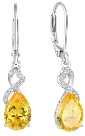 FJ Tropfen Hängend Ohrringe Damen 925 Sterling Silber Geburtsstein Ohrringe Schmuck Geschenke für Frauen