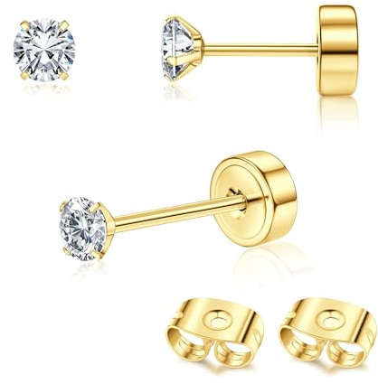 Titan Adramata Ohrringe Gold Damen Ohrstecker Flach Zurück Hypoallergene Piercing Ohr Tragus Helix Ohrringe 2/3/4MM