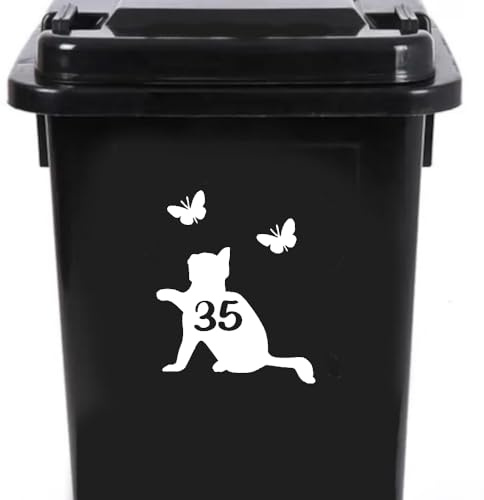 Cute Cat Chasing Butterflies Waterproof Wheelie Bin Stickers - Vinyl Material - Gifts for Cat Lovers - Bin Stickers for Wheelie Bins - Stick on Numbers - Bin Labels (35)