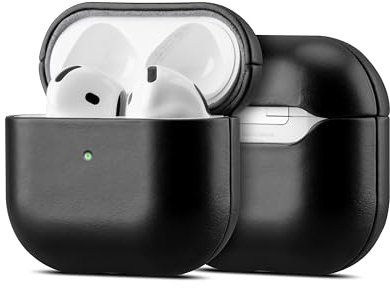Maogoam für AirPods 4. Generation Case Leder, Echtes Crystal Oil Wax Rindsleder Case Cover für Apple Airpods 4, Handcrafted Fully-Wrapped, Fashion Elegant Style, Glänzend Schwarz