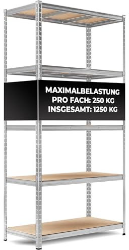 ALL Premium Schwerlastregal 200x100x50 cm Silber - 1250kg Traglast – vielseitiges Regal 100 cm breit, Regal 50 cm tief, ideal für Keller & Lager