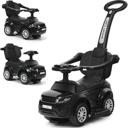 DREAMADE Porteur 3-en-1 pour Enfant 1-3 Ans, Jouet Voiture à Pousser avec Barrières de Sécurité Amovibles & Klaxon, Poussette Bébé avec Fonction Musicale (Rose) (Noir)