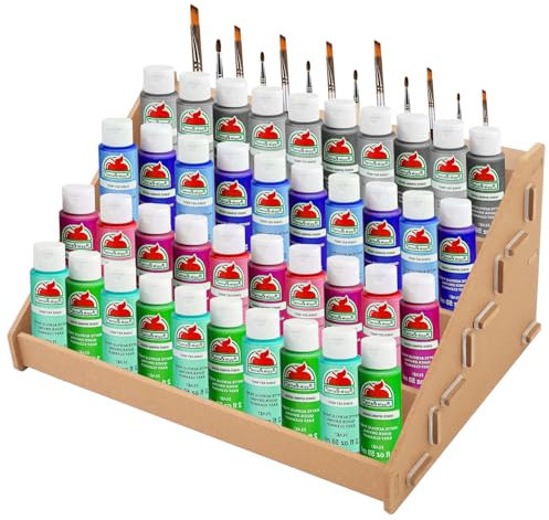 AIHSUMC Holz Paint Rack, 4-lagiges Farbständer mit 13 Pinselfächern Tabletop Farben Aufbewahrung Modellfarben-Palette Paint Station Modelbauwerkzeuge, Bastel Farbregal Organizer(Universal)